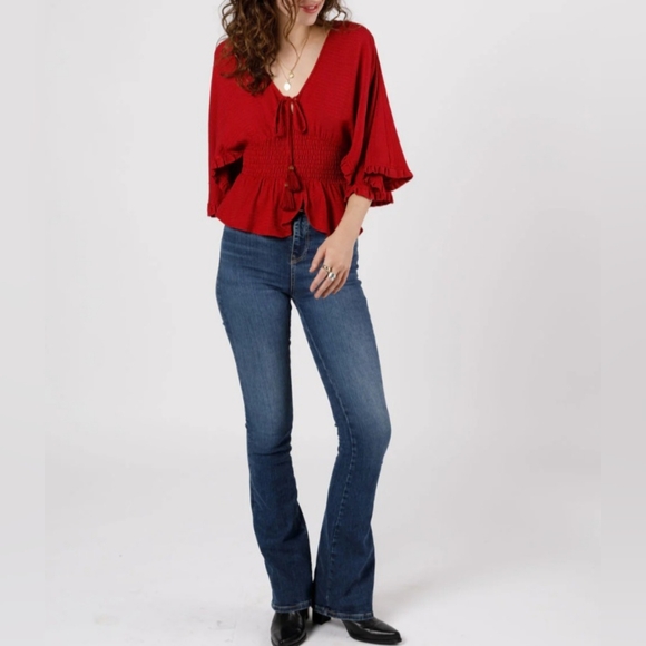 NWT Band of the Free Size Large Red Kacey Split Sleeve Peplum Blouse Bohemian - Picture 7 of 16